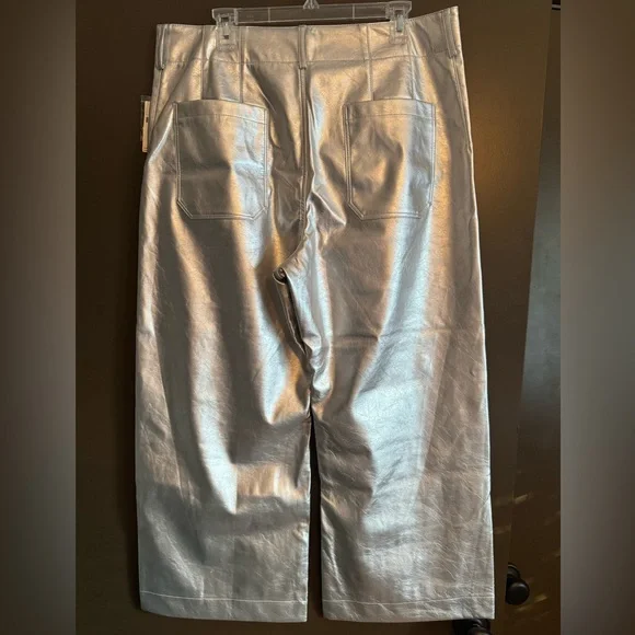 NWT Maeve by Anthropologie Colette Silver Cropped Wide-Leg Metallic Pants - Picture 5 of 13
